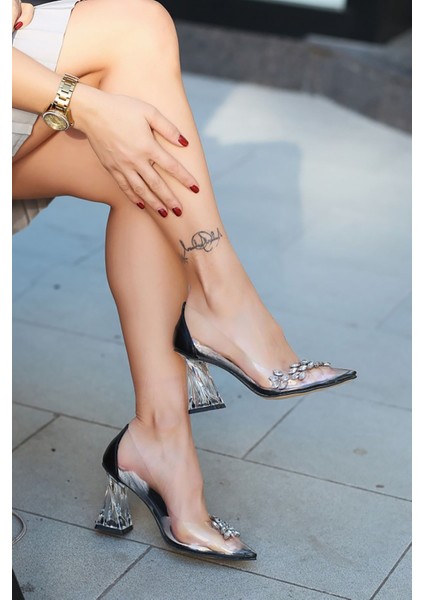 Erbjary Siyah Şeffaf Kadın Topuklu Ayakkabı modelleri