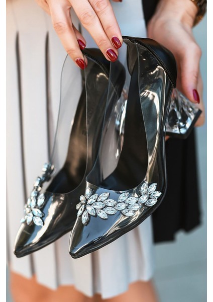 Erbjary Siyah Şeffaf Kadın Topuklu Ayakkabı fırsatları