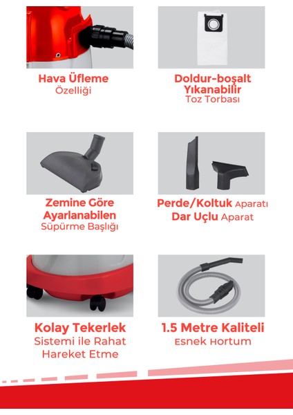 tufan 20 Litre Geniş Hazneli 2200 Watt Islak Kuru Toz Torbalı Süpürge Elektrikli Süpürge modelleri