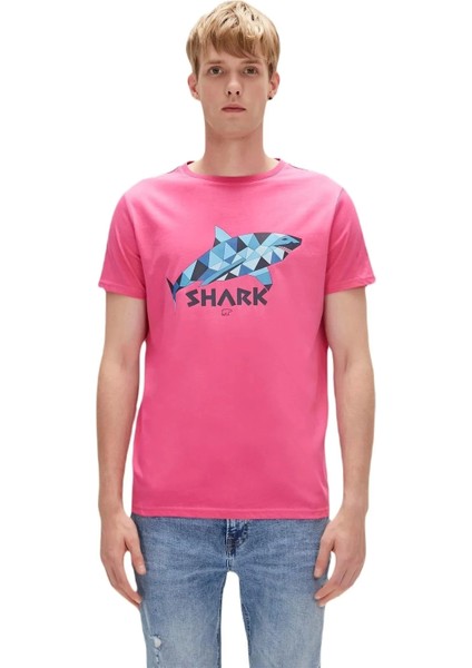 Shark 0 Yaka Erkek Tshirt - Fusya