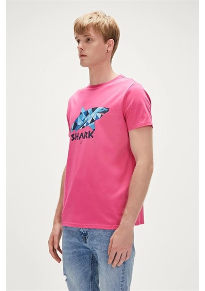 Shark 0 Yaka Erkek Tshirt - Fusya