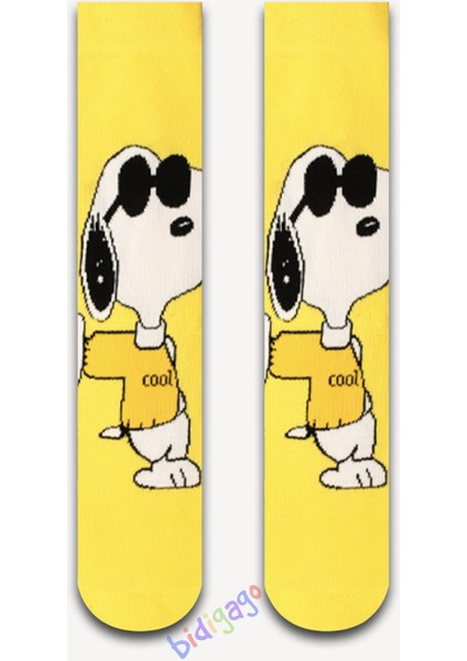 Snoopy Desenli Sarı Renkli Unisex Kolej Çorap