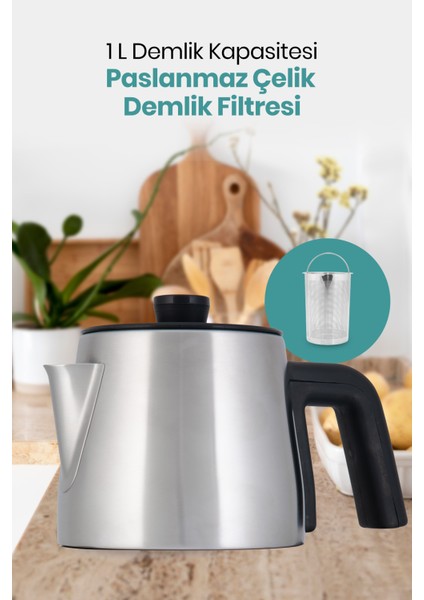 Selvi 2200 Watt Çift Isıtıcılı Paslanmaz Çelik Çay Makinesi ve Su Isıtıcısı
