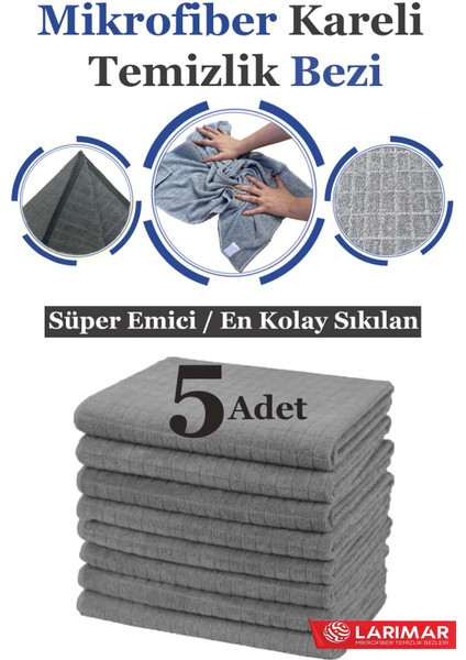 5 Adet Mikrofiber Kareli Genel Temizlik Bezi Duvar ve Yer Silme Bezi Sıkılması En Rahat Bez 50*70CM