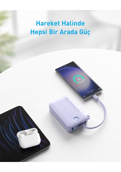 20.000mAH Powerbank - Hızlı Taşınabilir Şarj Cihazı -Dahili USB-C Kablolu - 22.5W - iPhone 15/15 Plus/15 Pro/15 Pro Max, MacBook & Android Uyumlu - Siyah - A1647 (Anker Türkiye Garantili)