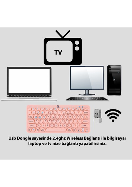 BT-K95 Bluetooth Bağlantılı Taşınabilir Slim Klavye Pembe Telefon Tablet Mac Uyumlu