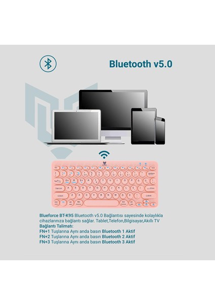 BT-K95 Bluetooth Bağlantılı Taşınabilir Slim Klavye Pembe Telefon Tablet Mac Uyumlu