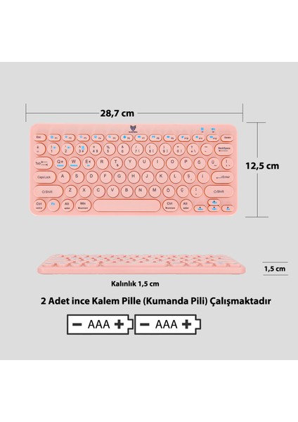 BT-K95 Bluetooth Bağlantılı Taşınabilir Slim Klavye Pembe Telefon Tablet Mac Uyumlu