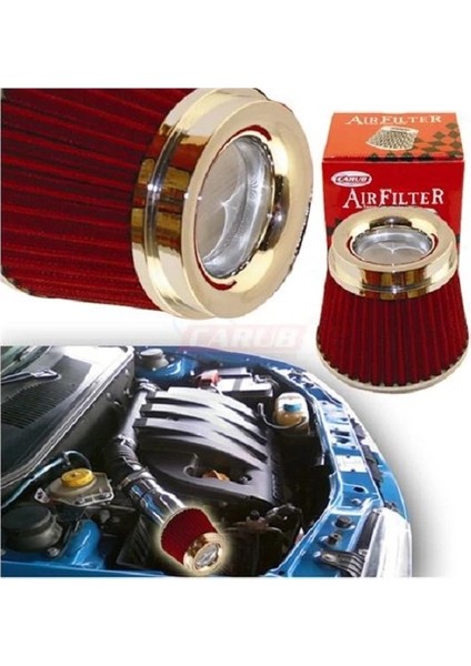 Carub Performans ve Ses Arttırıcı Açık Hava Filtresi +6 Hp Kapalı Tip Kırmızı Aparatlı Üniversal