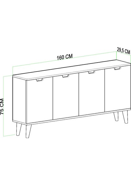 Elegant 4 Kapaklı Dekoratif Konsol Ceviz Beyaz