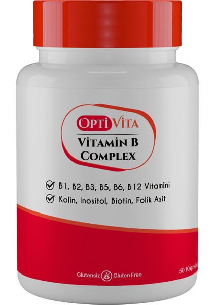 Vitamin B Complex 50 Kapsül B1, B2, B3, B5, B6, B12 Vitaminleri, Kolin, Inositol, Folik Asit, Biotin