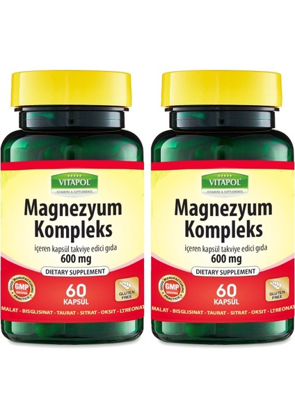 Magnezyum Kompleks 2X60 Kapsül Magnesium Complex Malat Bisglisinat Taurat Sitrat Oksit L-Treonat