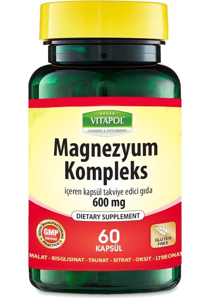 Magnezyum Kompleks 2X60 Kapsül Magnesium Complex Malat Bisglisinat Taurat Sitrat Oksit L-Treonat fiyatları