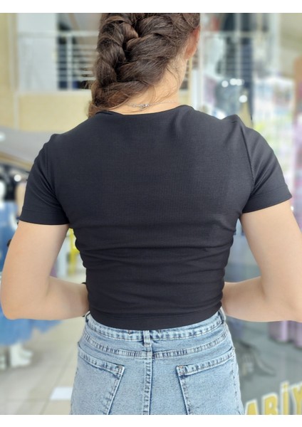 2790 V Yaka Önden Büzgülü Crop fırsatları