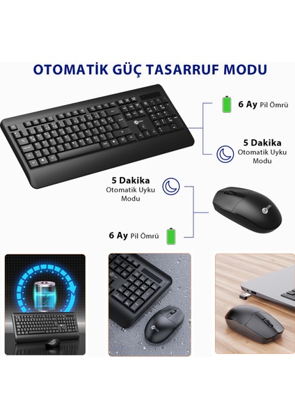 KW202 Kablosuz Türkçe Q Klavye & Mouse Set Siyah