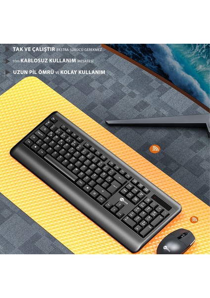 KW202 Kablosuz Türkçe Q Klavye & Mouse Set Siyah