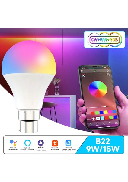 15W Tarzı B22 Tuya Wifi E27 B22 Akıllı Kısılabilir Ampul Rgbcw 15W LED Işık Akıllı Yaşam Uygulama Kontrolü Desteği Alexa Google Ev Alice (Yurt Dışından) fırsatları