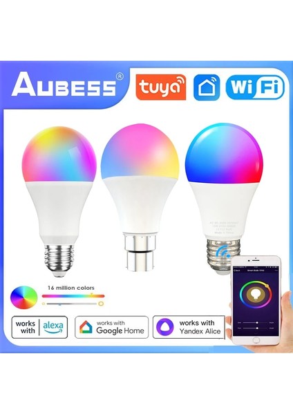 15W Tarzı B22 Tuya Wifi Akıllı Ampul Uyumlu B22 E27 LED Rgbcw Akıllı Ampul Google Home Yandex Alice Üzerinden Ses Kontrolü (Yurt Dışından)