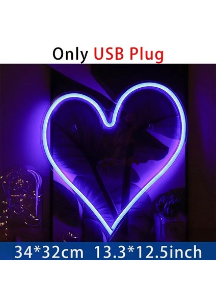 Kalp-Mavi Kalp Şekli Neon Burcu Duvar Asılı Işık Düğün Yatak Odası Ev Tatil Partisi Bar USB Powered Sevgililer Günü Noel Dekor (Yurt Dışından)
