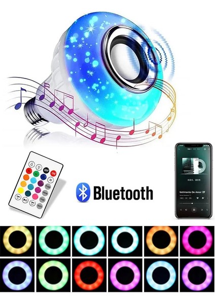 Rgb Bluetooth Müzik Uzaktan Kumanda Ampulü Hoparlör ile Rgb Renk Değiştiren Ampul Lamba Yatak Odası Partisi Için Noel Cadılar Bayramı Dekor (Yurt Dışından)
