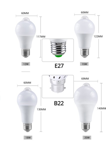 20W Tarzı Beyaz Pır LED Ampul Hareket Sensörlü Ampuller 12W 15W 18W 20W LED Lamba 110V 220V Kızılötesi Radyasyon Sensörlü Ampul (Yurt Dışından)