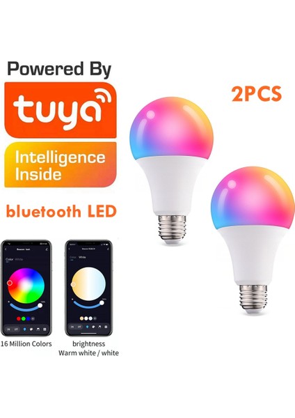 2 Adet LED Akıllı Ampul Tuya Akıllı Yaşam App Kontrolü Rgbcw 15W Ac Renk Değiştirilebilir Zamanlama Ev Aydınlatma Kısılabilir Bluetooth 4.0 E27 (Yurt Dışından)