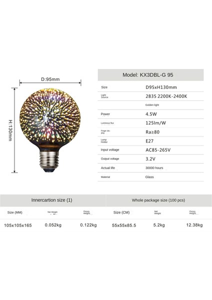 G95 3D Renkli Dekorasyon LED Ampul E27 Retro Lamba Vintage Edison LED Ampul ST64 A60 G80 G95 G125 Kalp Noel Gece Lambası (Yurt Dışından)