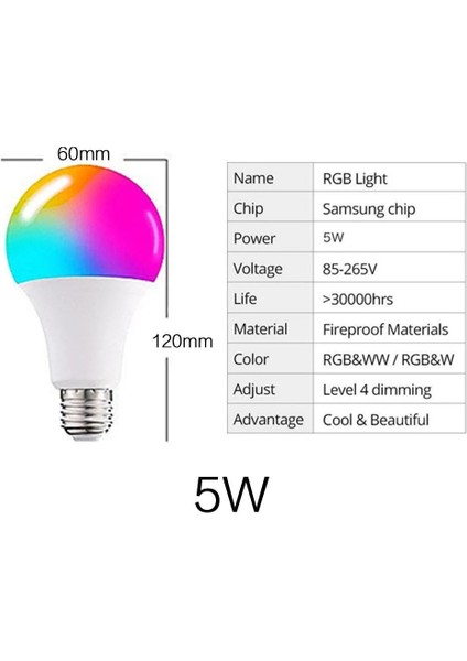 5W Jjyy 1 Adet E27 Rgb Ampuller Rgb Renk Değiştiren LED Işık Bulbolor Değişen Uzaktan Kumanda Lambası (Yurt Dışından)