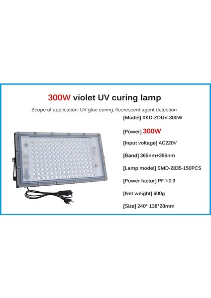365X395 Nm Nearcam 300W Mor Işık 365NM Uv Kürleme Lamm Floresan Algılama Lambası Gölgesiz Tutkal Uv Kürleme Lambası Yeşil Yağ Reçine (Yurt Dışından)