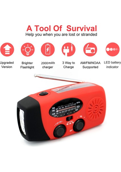 Kırmızı Ah Çok Fonksiyonlu Taşınabilir Radyo El Krank Güneş USB Şarj Fm Am Wb Noaa Hava Durumu Radyo Acil Durum LED El Feneri Torch (Yurt Dışından) fiyatları