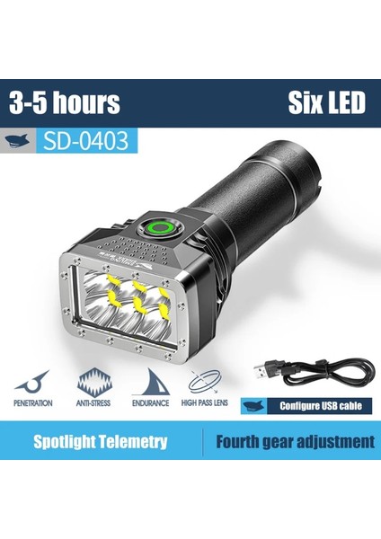 B 6 LED El Feneri Alüminyum Alaşımlı Şarj Edilebilir Mini Torch Yüksek Parlaklık Güç Göstergesi Dış Aydınlatma Kamp Için Acil Durum (Yurt Dışından) modelleri