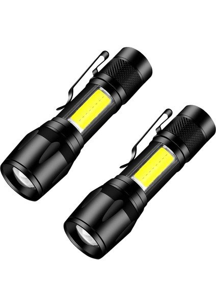 2 Adet Mini El Feneri USB Şarj ile Cep Lambaları LED Taşınabilir Yüksek Güç Odak Ayarlanabilir Su Geçirmez Kamp Acil DURUM2000 Lümen (Yurt Dışından)