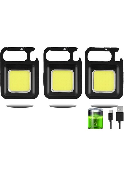3 Parça Mini Kare LED Anahtarlık Işık Çok Fonksiyonlu Cep Çalışma Işığı Tirbuşon Kamp Balıkçılık ile Taşınabilir USB Şarj Edilebilir Torch (Yurt Dışından)