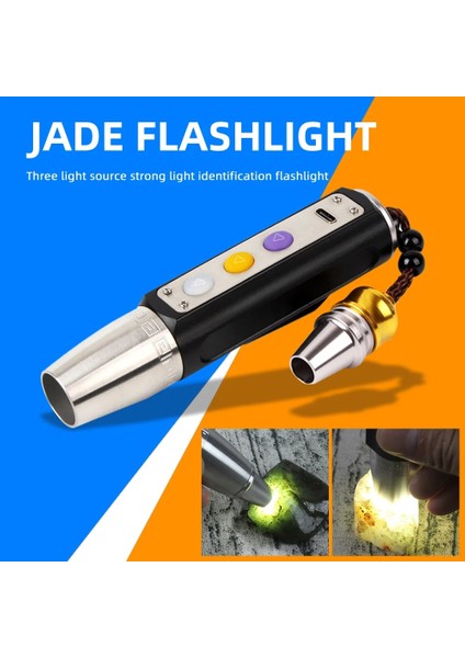 Beyaz USB Şarj Yeşim Tanımlama El Feneri 3 Renkli Işık Mücevher Takı Lamba Mini LED Torch Açık Su Geçirmez Kamp Lambası (Yurt Dışından)