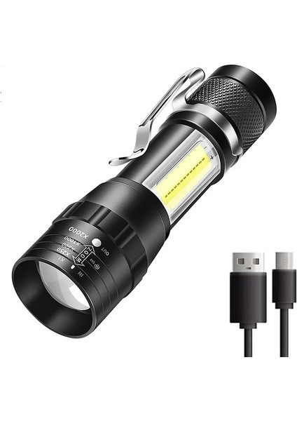 Yakınlaştırma Stili 1 Bilgisayar Taşınabilir LED El Feneri Xpe Cob Işığı Şarj Edilebilir El Feneri Dahili Pil Yakınlaştırma El Feneri 3 Modlu Kaymaz ve Su (Yurt Dışından)