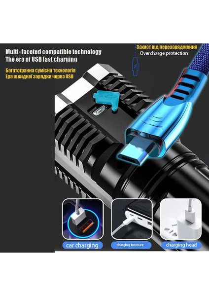 4led Yüksek Güç LED El Fenerleri USB Şarj Edilebilir LED El Feneri Torch Işık Güçlü Fener Acil Işık Dış Aydınlatma Kamp (Yurt Dışından) modelleri