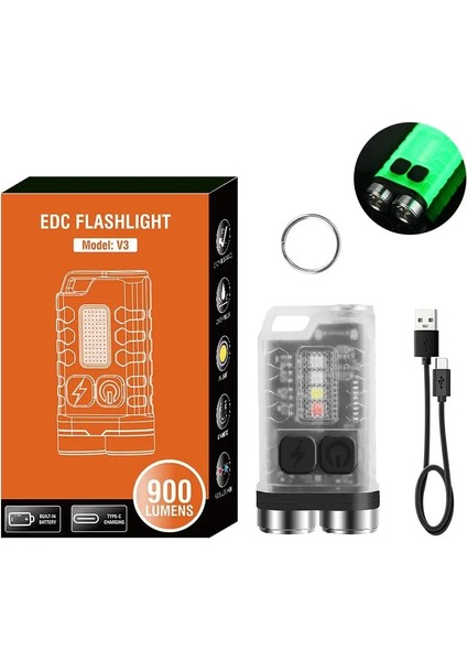 Beyaz Mini Taşınabilir Anahtar Işık LED El Feneri Tip C Şarj Edilebilir Kamp Yürüyüş Fener Yüksek Güç Aydınlık Flaş Işığı Cep Torch (Yurt Dışından)