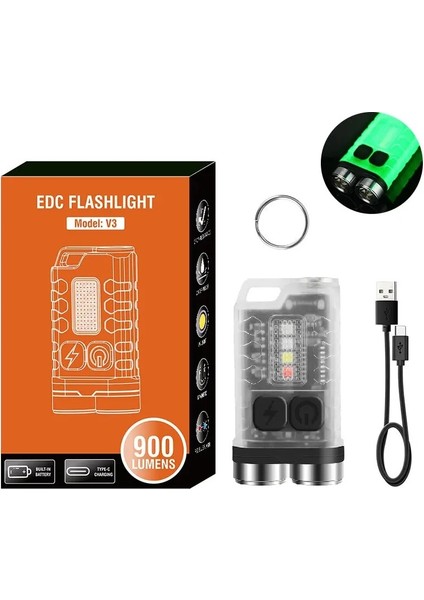 Beyaz Mini Taşınabilir Anahtar Işık LED El Feneri Tip C Şarj Edilebilir Kamp Yürüyüş Fener Yüksek Güç Aydınlık Flaş Işığı Cep Torch (Yurt Dışından) modelleri