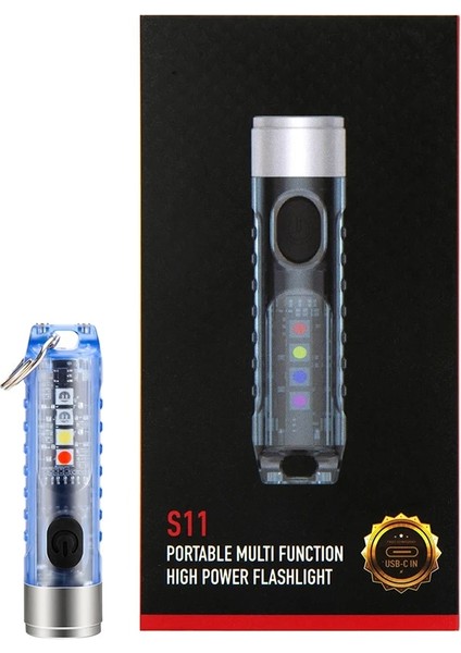 Mavi Boruit S11 LED Anahtarlık El Feneri Tip-C Şarj Edilebilir Mini Torch Floresan Tanımlama Mıknatıs Kamp Uv Cep Işık (Yurt Dışından)