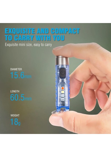 Mavi Boruit S11 LED Anahtarlık El Feneri Tip-C Şarj Edilebilir Mini Torch Floresan Tanımlama Mıknatıs Kamp Uv Cep Işık (Yurt Dışından)