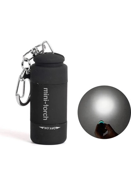 Siyah Mini LED Anahtarlık Işık El Feneri USB Şarj Edilebilir Açık Kamp Okuma Çok Renkli Anahtarlık Torch Parmak Işığı (Yurt Dışından)