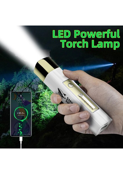 Siyah Taşınabilir LED El Feneri Torch Yüksek Güç Bankası 4 Modu Su Geçirmez USB Şarj Edilebilir Taktik El Feneri Açık Acil Durum Lambası Için (Yurt Dışından) fiyatları