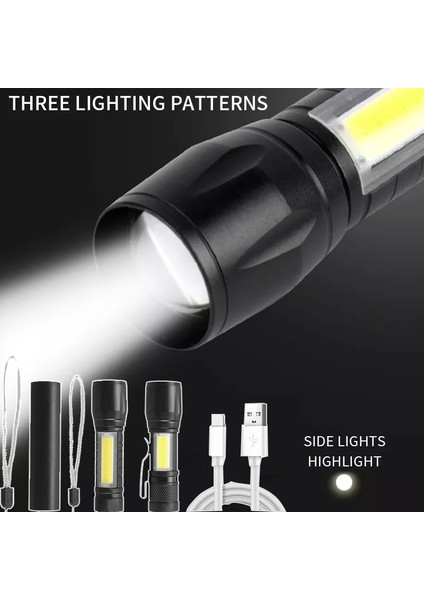 Siyah1 LED Mini Torch Şarj Edilebilir El Feneri Taşınabilir USB Şarj El Feneri Yüksek Güç Bankası Kamp Su Geçirmez Uzun Menzilli Fener (Yurt Dışından) fiyatları