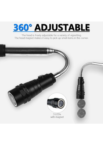 Gümüş Mıknatıs 3xled Magnetkup Aracı, Teleskopik Esnek Genişletilebilir LED El Fenerleri, Mükemmel Mekanik Toplama Araçları Hediyeler (Yurt Dışından) fiyatları