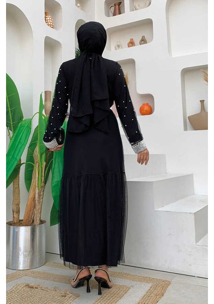 Incili Abaya ve Elbise Takım 8491 Siyah