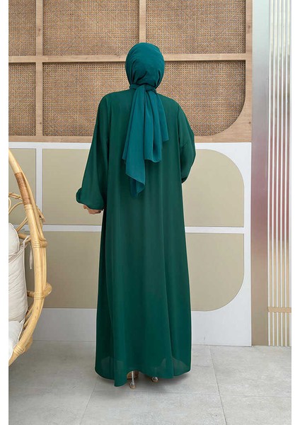 Bel Bilek Kısımları Taşlı Elbiseli Abaya Takım 8490 Zümrüt modelleri