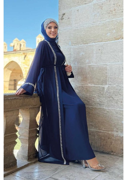 Inci Detaylı Abaya Elbise Takım 8493 Lacivert fiyatları