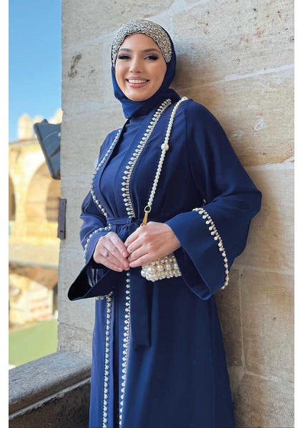 Inci Detaylı Abaya Elbise Takım 8493 Lacivert fırsatları