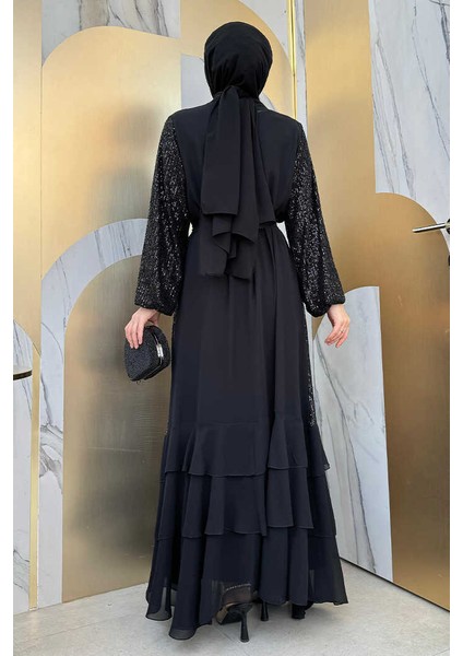 Pulpayet Işlemeli Abaya ve Elbise Takım 8483 Siyah fiyatları