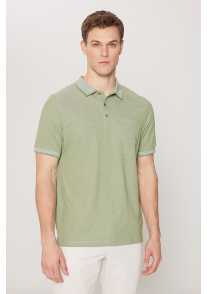 AC&Co / Altınyıldız Classics Erkek Çekmeyen Pamuklu Kumaş Regular Fit Rahat Kesim Yeşil Kıvrılmaz Polo Yaka Cepli Tişört modelleri